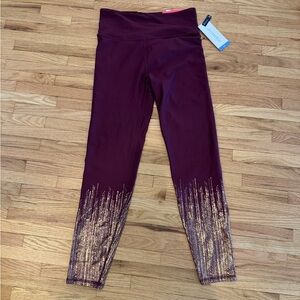 Marika Burgundy & Gold Workout Leggings with Secure Pocket